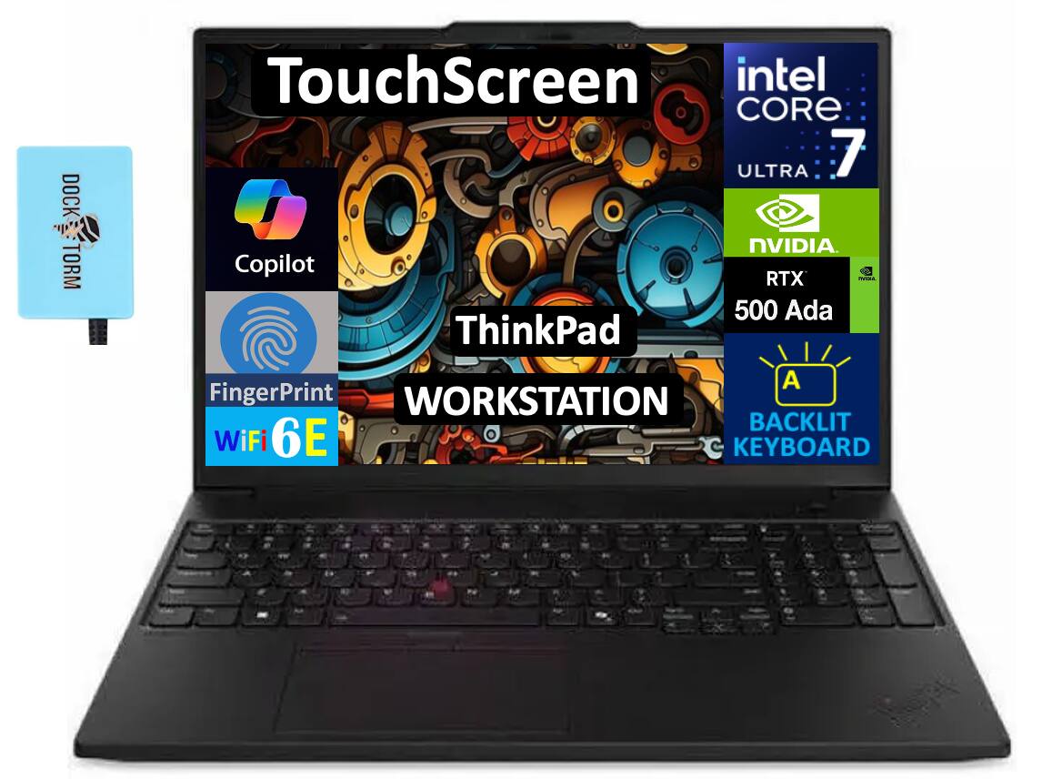 - TouchScreen
- ThinkPad WORKSTATION
- DOCK TORM
- Copilot
- intel CORE 7 ULTRA
- NVIDIA RTX 500 Ada
- FingerPrint
- WiFi 6E
- BACKLIT KEYBOARD
