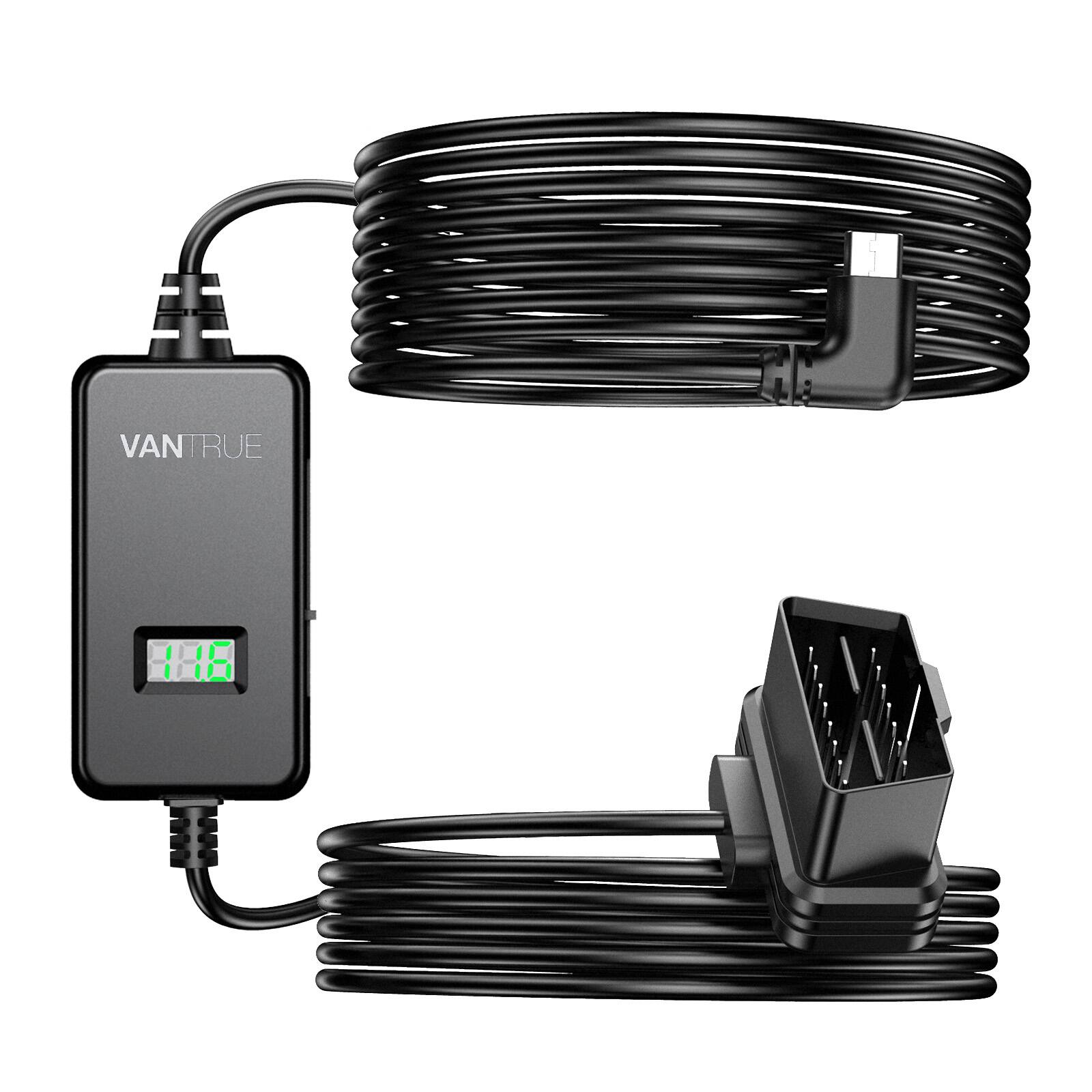 Front. Vantrue - Vantrue - 10ft USB LED Display OBD Hardwire Kit for Dash Cam, 3 Gear Shifting, Low Voltage Protection for Parking Mode.