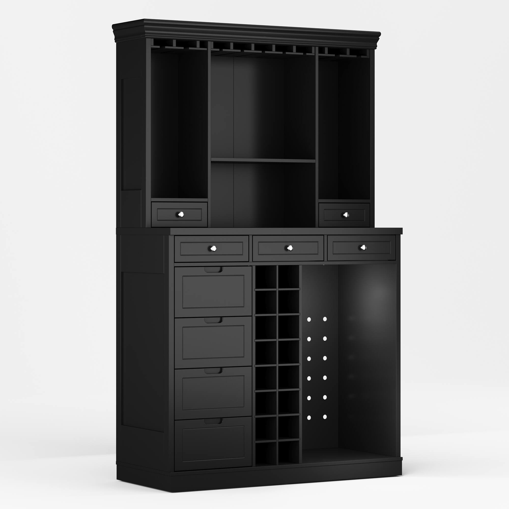 Alt View 4. Famapy - 78" Tall American Style Wine Cabinet with Storage – Fits Wine Fridge, Glass Rack, 16 Bottle Cubby, Drawers - Black.