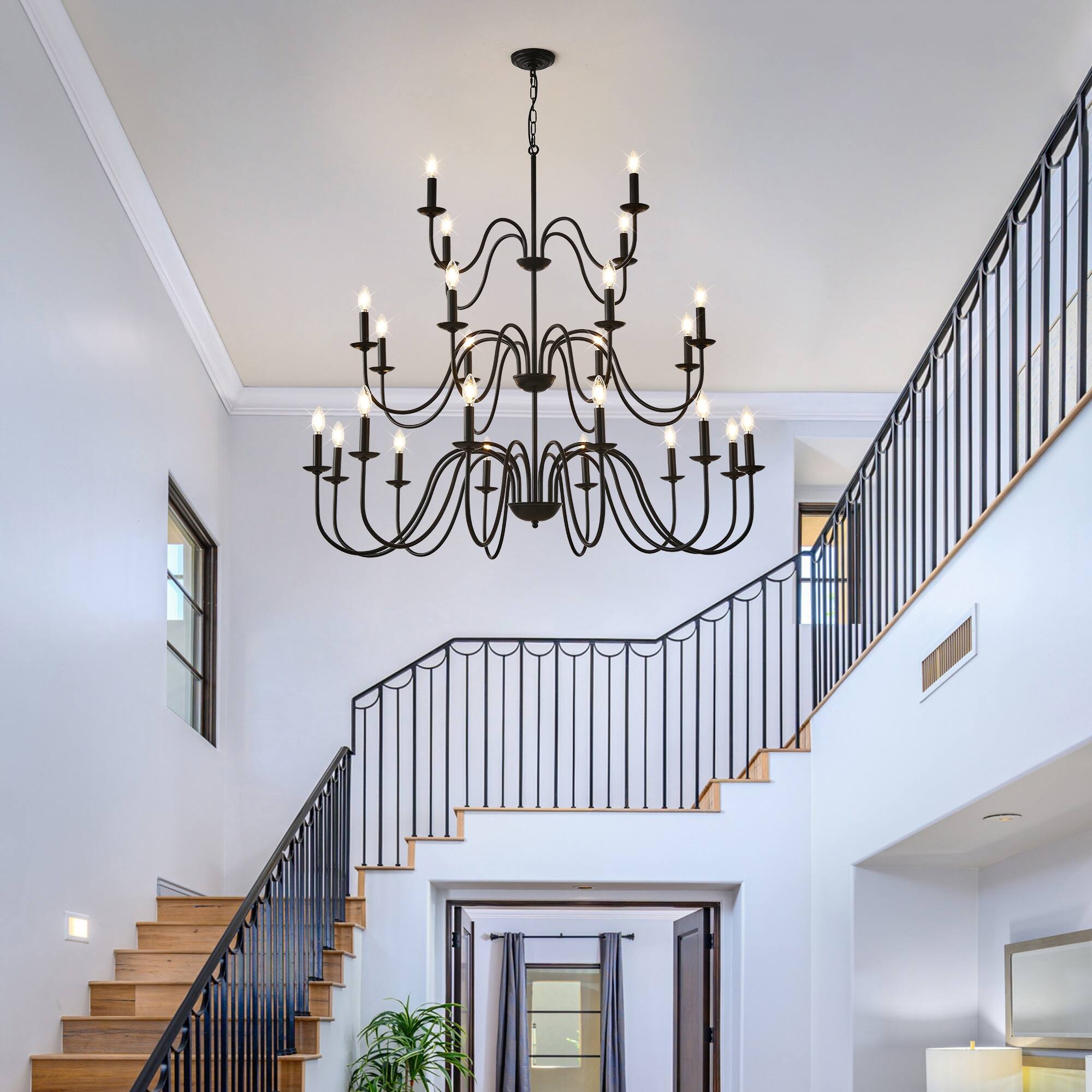 Alt View 1. Boyel Living - Farmhouse Chandelier Black Metal Chandeliers Light Fixtures Industrial for High Ceiling.
