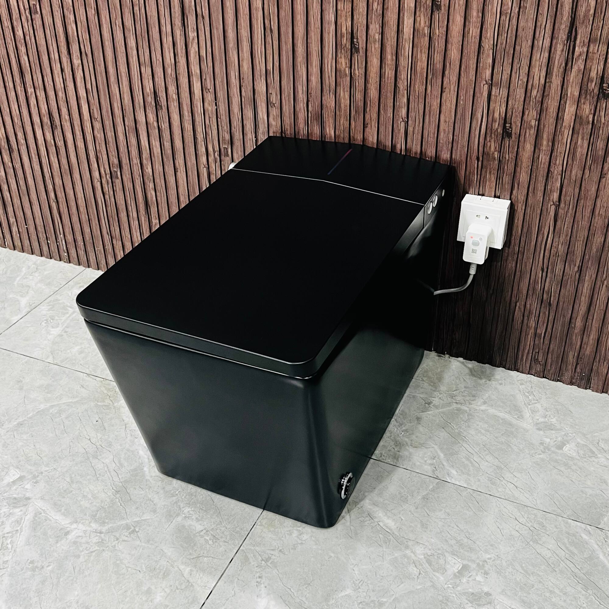 Alt View 8. ELEMENT ACE - Modern Square Smart Toilet with Built-in Tank, Remote Control, Touchless Operation, Auto Flush, Heated Seat, LED Display - Matte Black.