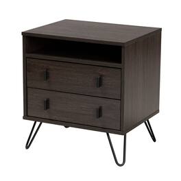 Baxton Studio - Glover Modern and Contemporary Dark Brown Finished Wood and Metal 2-Drawer Nightstand - Dark Brown/Black