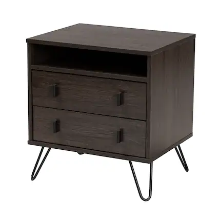Front. Baxton Studio - Glover Modern and Contemporary Dark Brown Finished Wood and Metal 2-Drawer Nightstand - Dark Brown/Black.