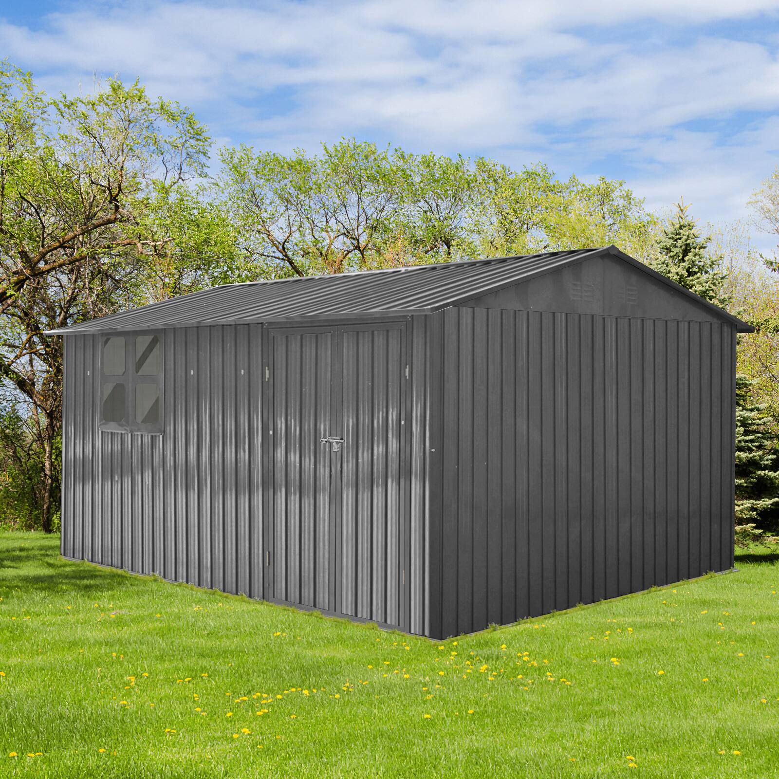 Left. Mondawe - 12x10 Ft Metal Garden Sheds with Window - Grey.