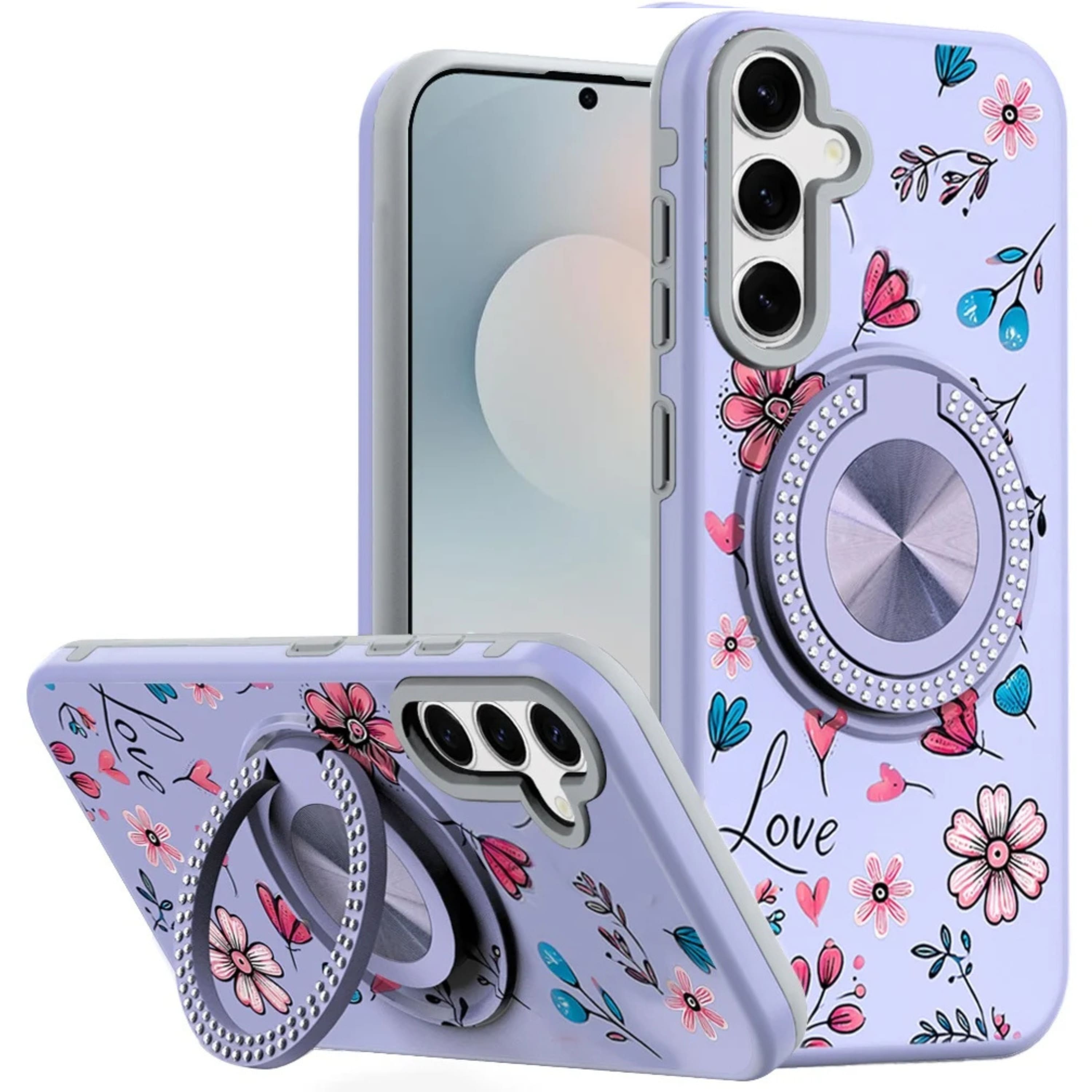 Kitcheniva - 360 Rotating Stand Case With Tempered Glass For Samsung S25 FE Purple - Floral price history on PriceWatchPro