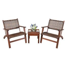 Hivvago - 3 Piece Wooden Rattan Outdoor Patio Furniture Chair Table Bistro Set - Brown