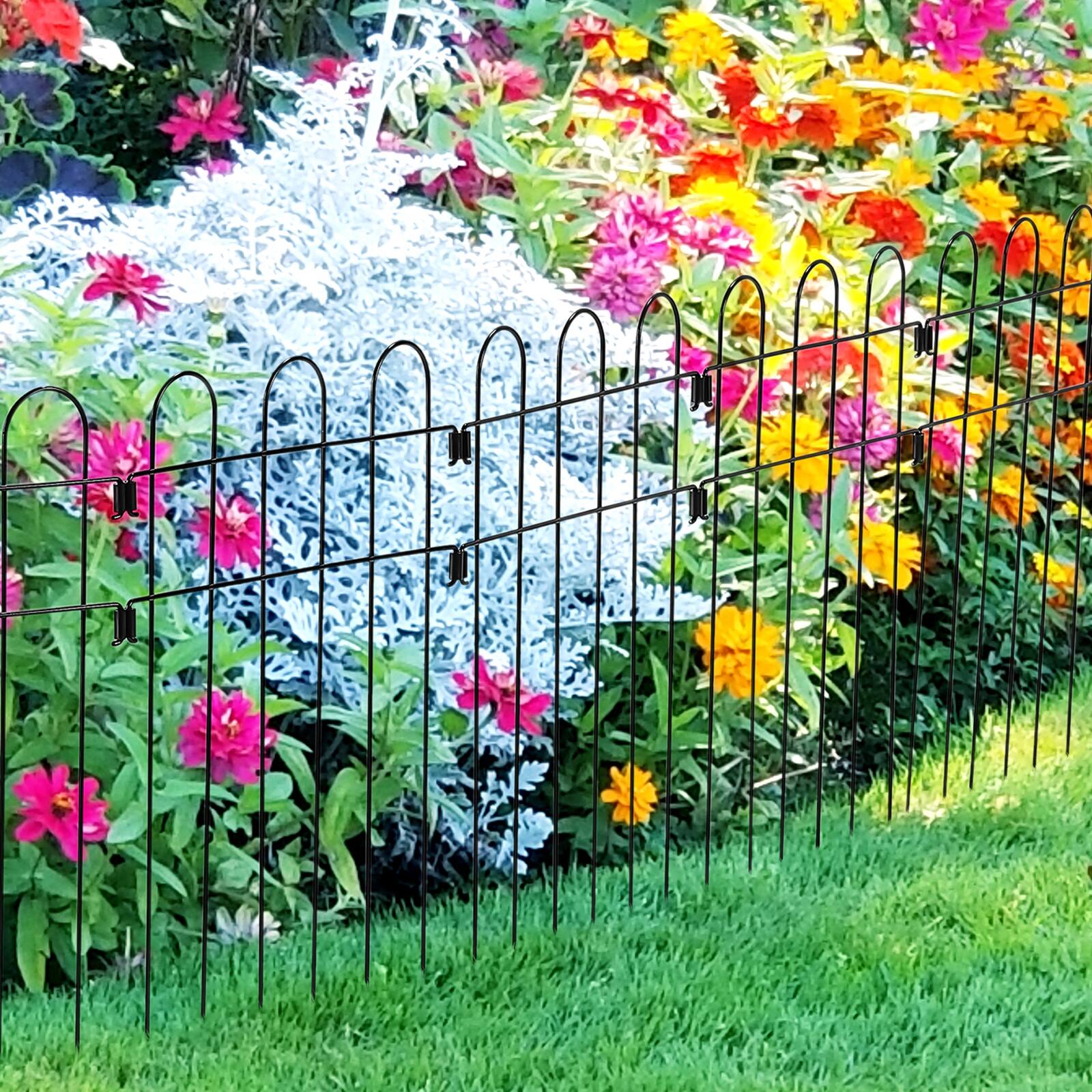 Alt View 3. Oumilen - 30-Pack No Dig Animal Barrier Fence, 16.5in Tall Black Metal Garden Border with 1.5in Spike Spacing.