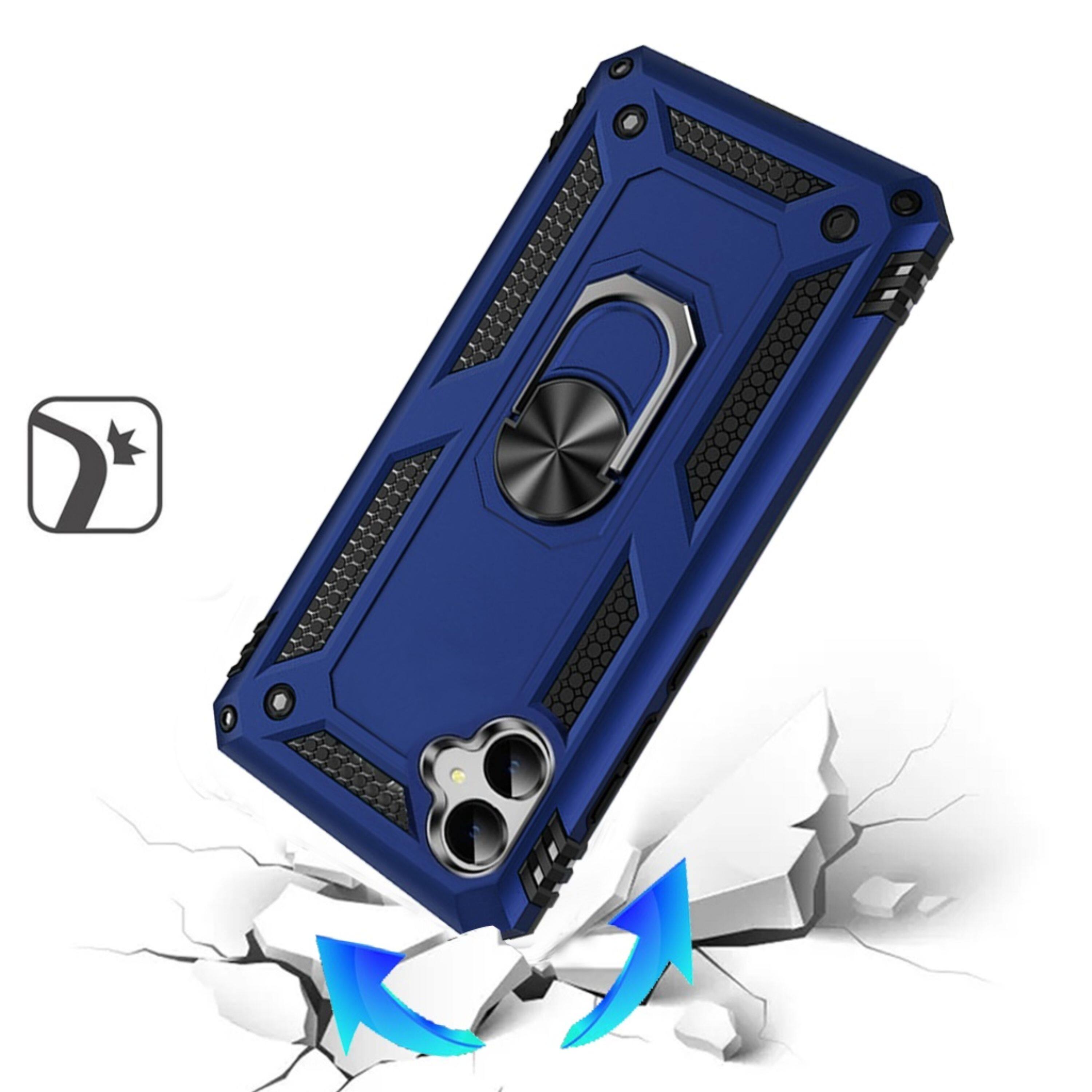 Left. Kitcheniva - Protective Hybrid Cover Magnetic Ring Kickstand Phone Case For Samsung Galaxy A06 Blue - Blue.