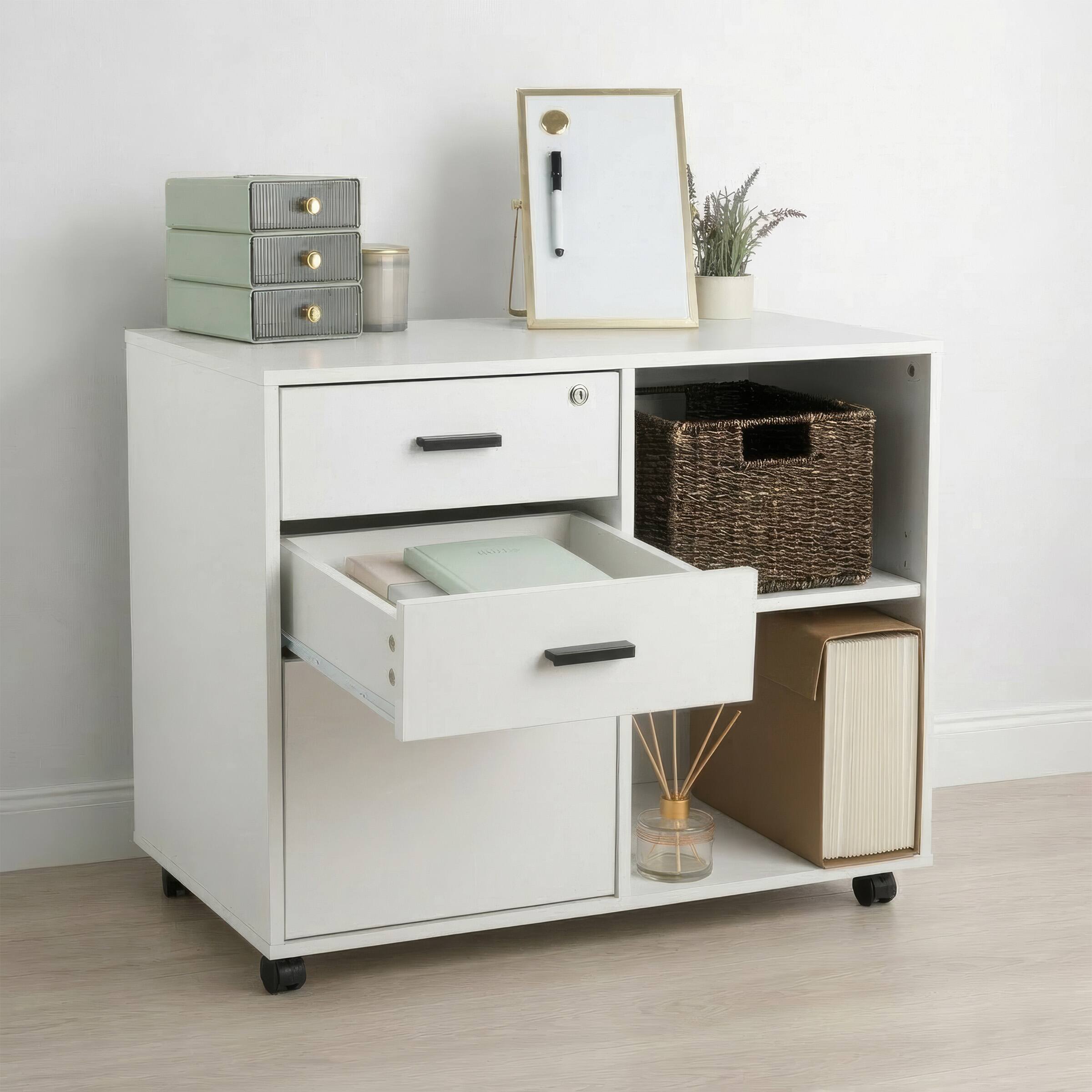 Alt View 6. Lavish Home - 3 Drawer File Cabinet with Lock - Wooden Lateral Filing Cabinet with 3 Storage Drawers and Adjustable Shelf.