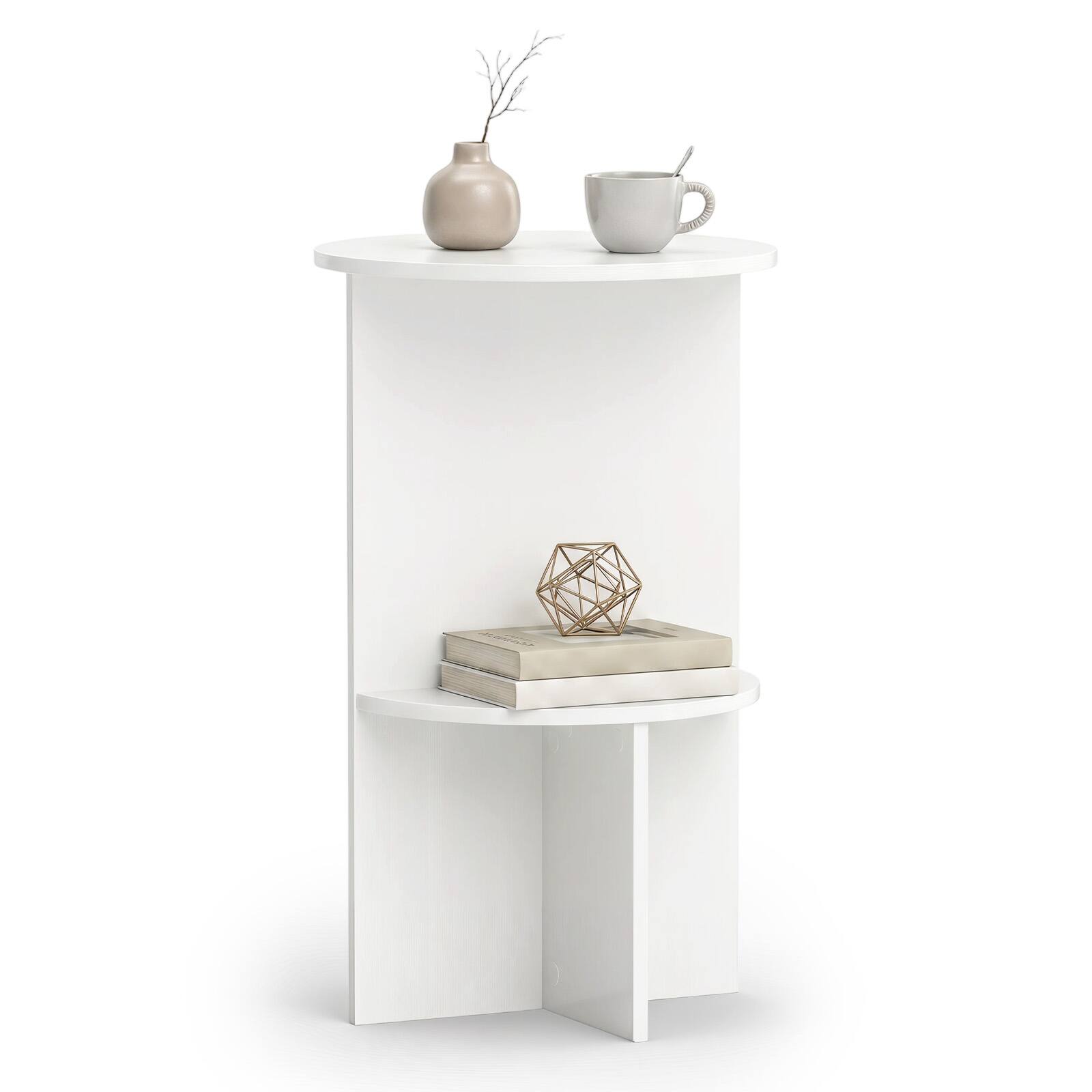 Alt View 1. Costway - Costway 1 PCS Side Table, 2-Tier Round End Table with Storage Shelf, Night Stand for Living Room - White.