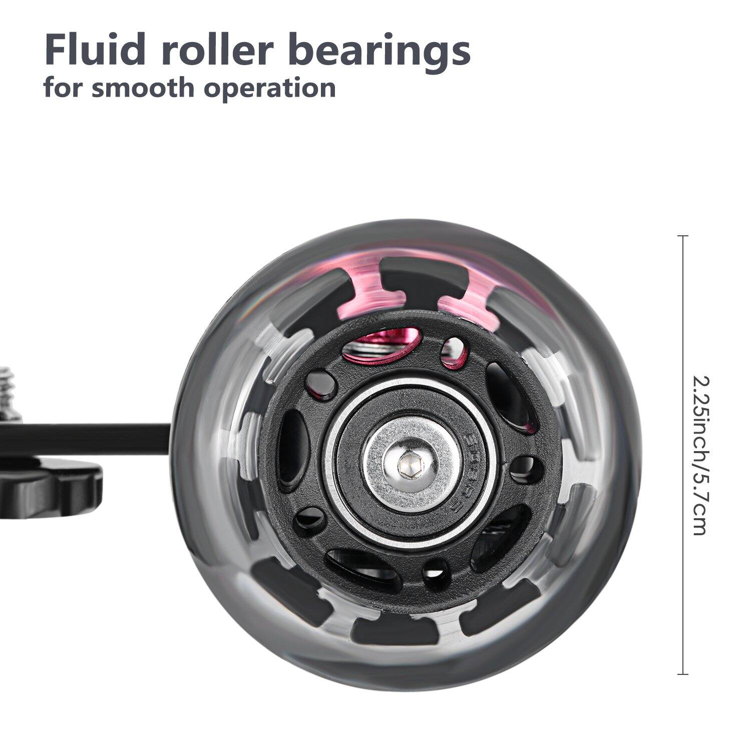 Fluid roller bearings for smooth operation  
2.25inch/5.7cm