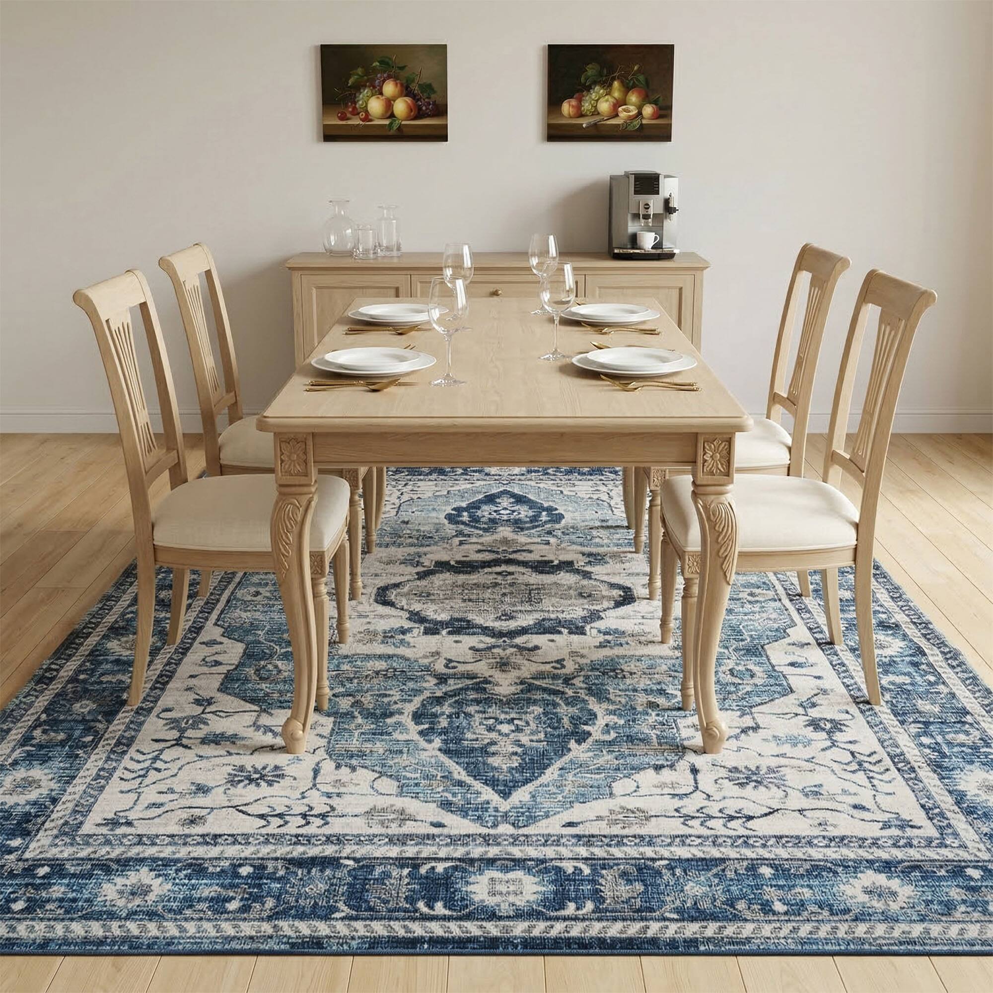 Left. RYHNUYNE - 5x7 Area Rugs Living Room Rug, Washable Vintage Medallion Rug, Soft Carpet for Dining Room Bedroom Home Office(Blue) - Blue.