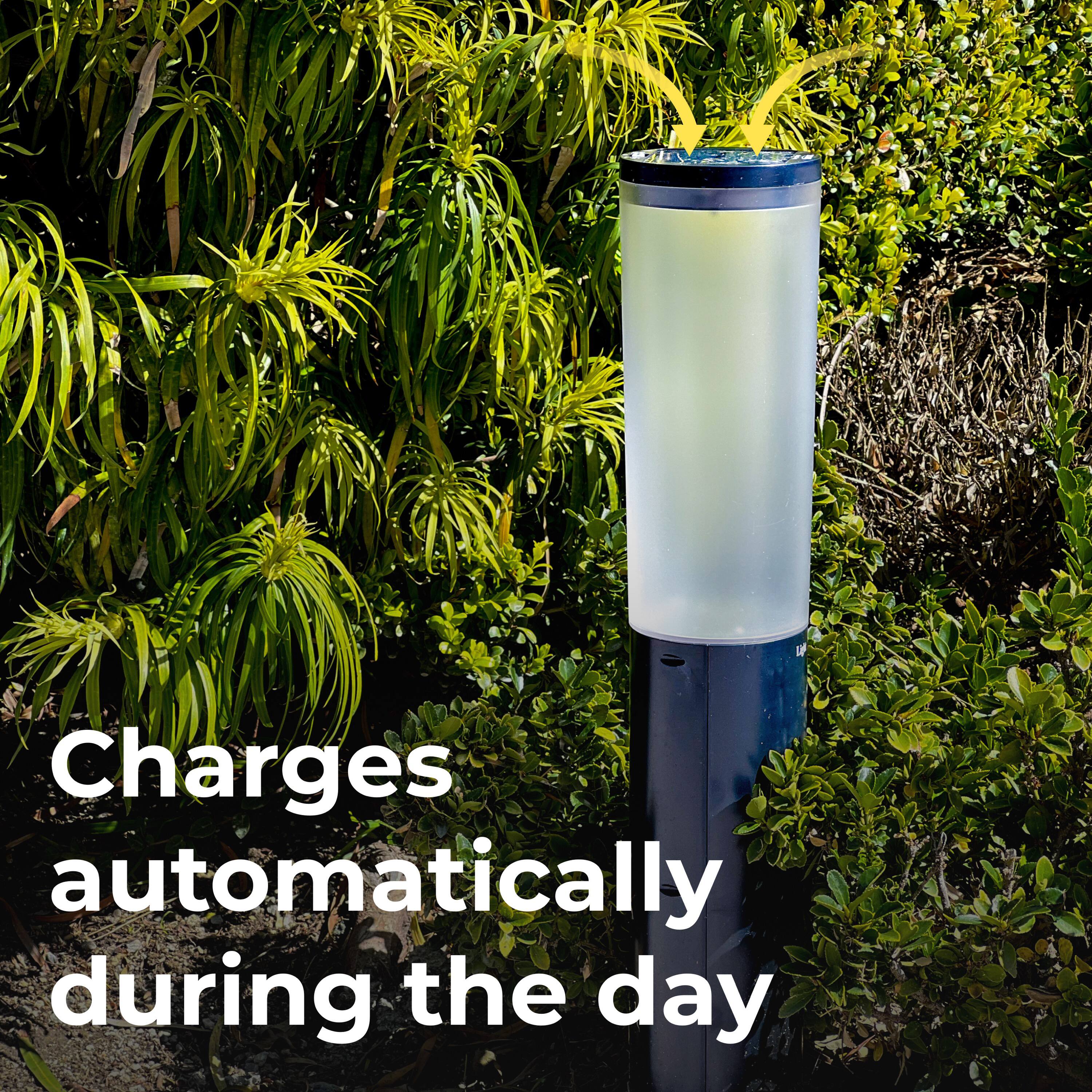 Charges automatically during the day