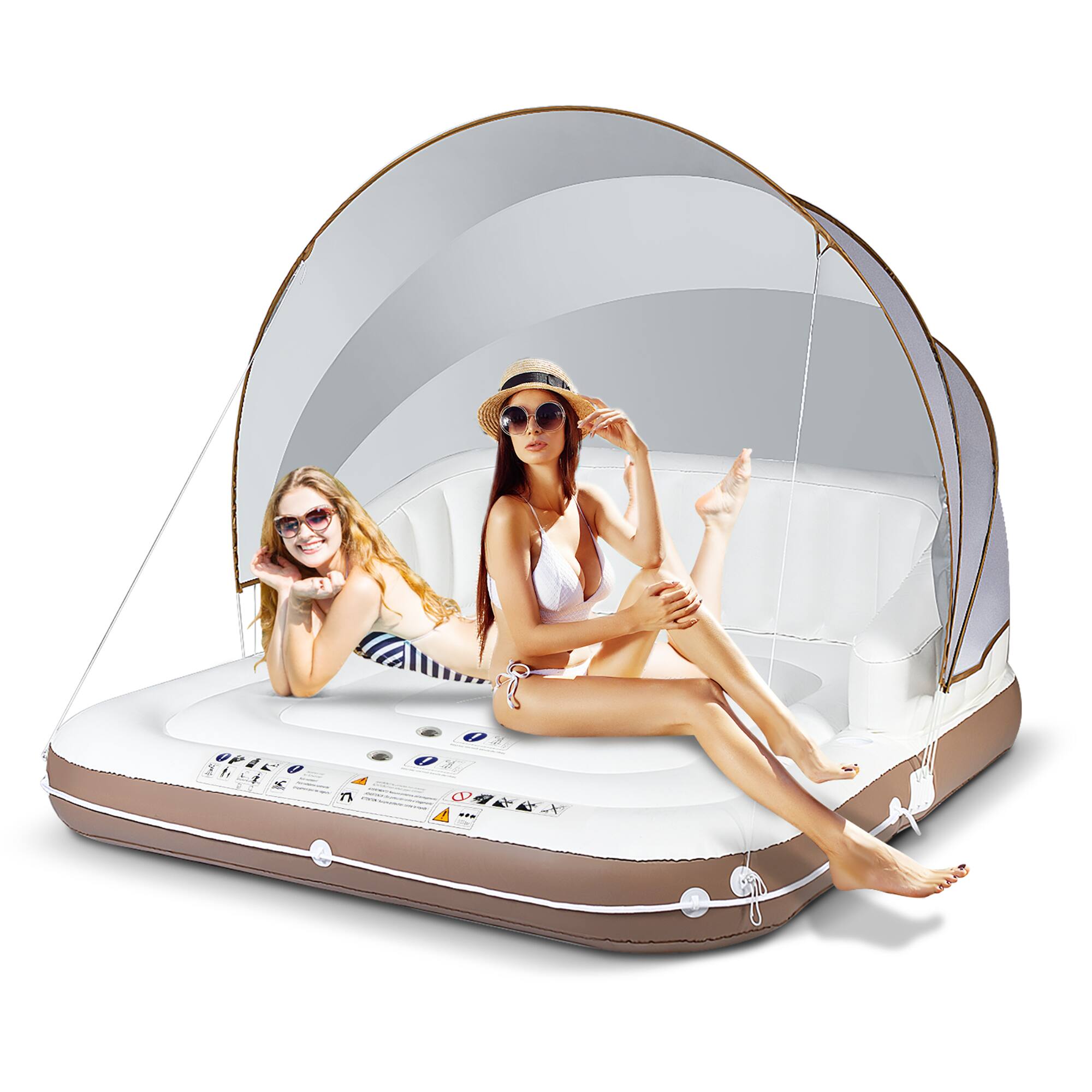 Alt View 9. Costway - Costway Floating Island Inflatable Swimming Pool Float Lounge Raft with Canopy SPF50+ - White + Brown + Silver.