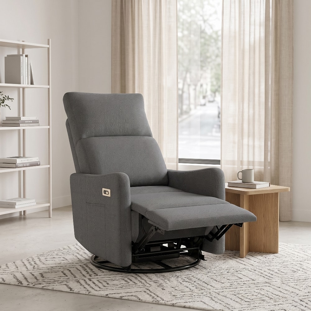 Loheer - Power Swivel Recliner Chair Small Space Rocking Recliner Upholstered Glider Nursery Chair - Dark Gray