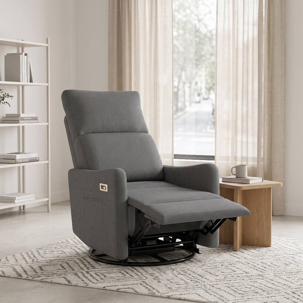 Front. Loheer - Loheer Power Swivel Recliner Chair Dark Gray Small Space Rocking Recliner Upholstered Glider Nursery Chair - Dark Gray.