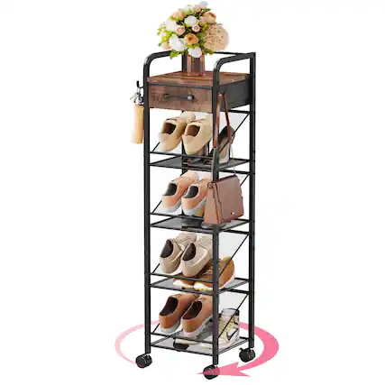Front. Refined Abode Design - Shoe Rack Storage Shelf Organizer Rack Small Tall Space Home Household Essential Item Solution Design - Espresso 9 Tier.