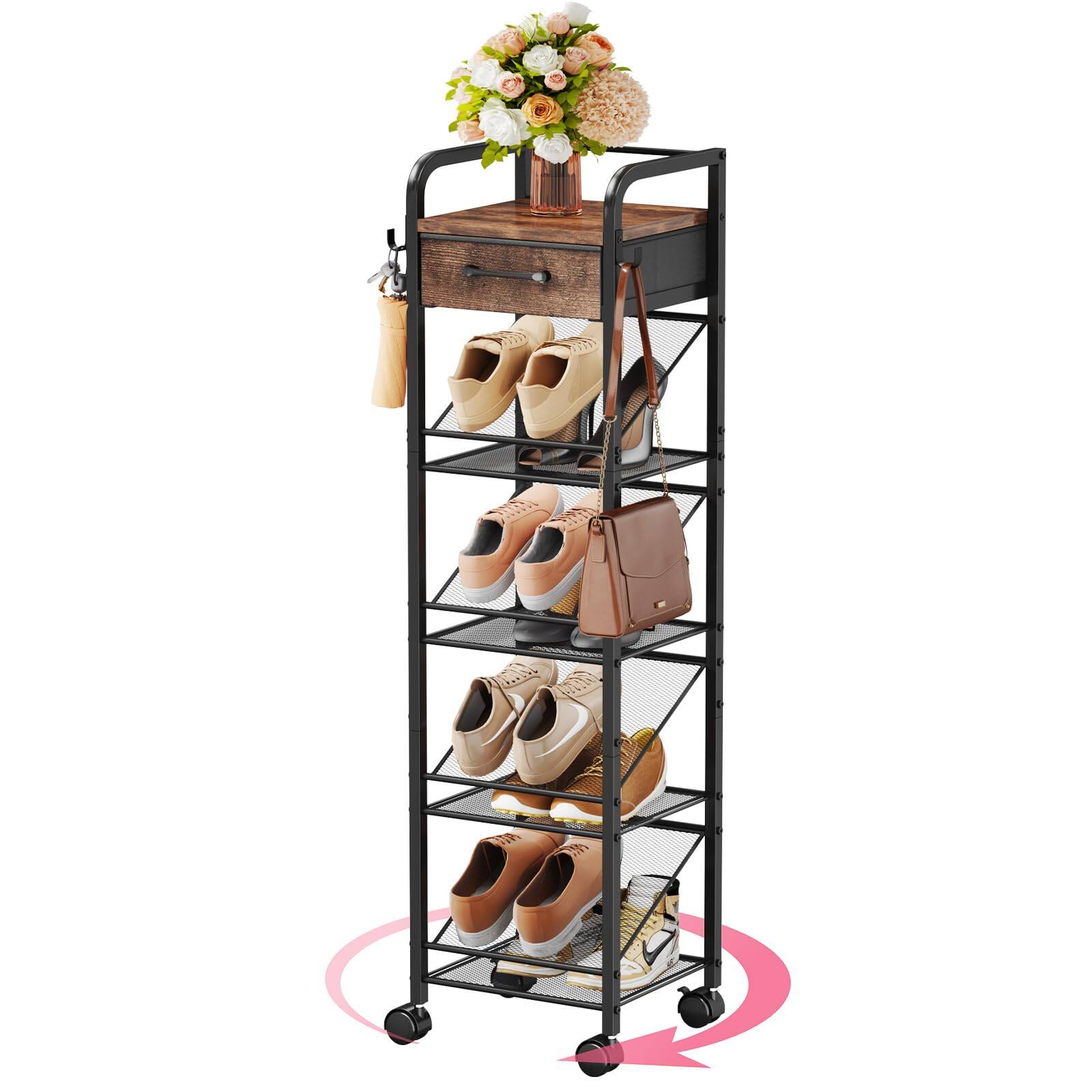 Front. Refined Abode Design - Shoe Rack Storage Shelf Organizer Rack Small Tall Space Home Household Essential Item Solution Design - Espresso 9 Tier.