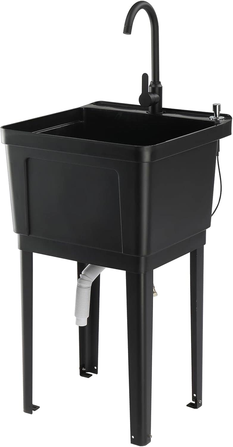 Winado - Freestanding Plastic Utility Sink Laundry Tub with Stainless Steel Hot & Cold Faucet, Soap Dispenser for Home Warehouses - Black price history on PriceWatchPro