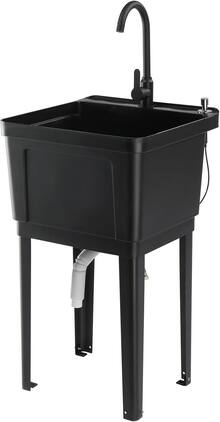 Winado - Freestanding Plastic Utility Sink Laundry Tub with Stainless Steel Hot & Cold Faucet, Soap Dispenser for Home Warehouses - Black