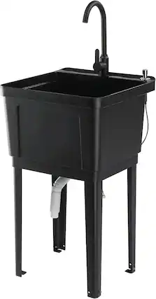 Front. Winado - Freestanding Plastic Utility Sink Laundry Tub with Stainless Steel Hot & Cold Faucet, Soap Dispenser for Home Warehouses - Black.