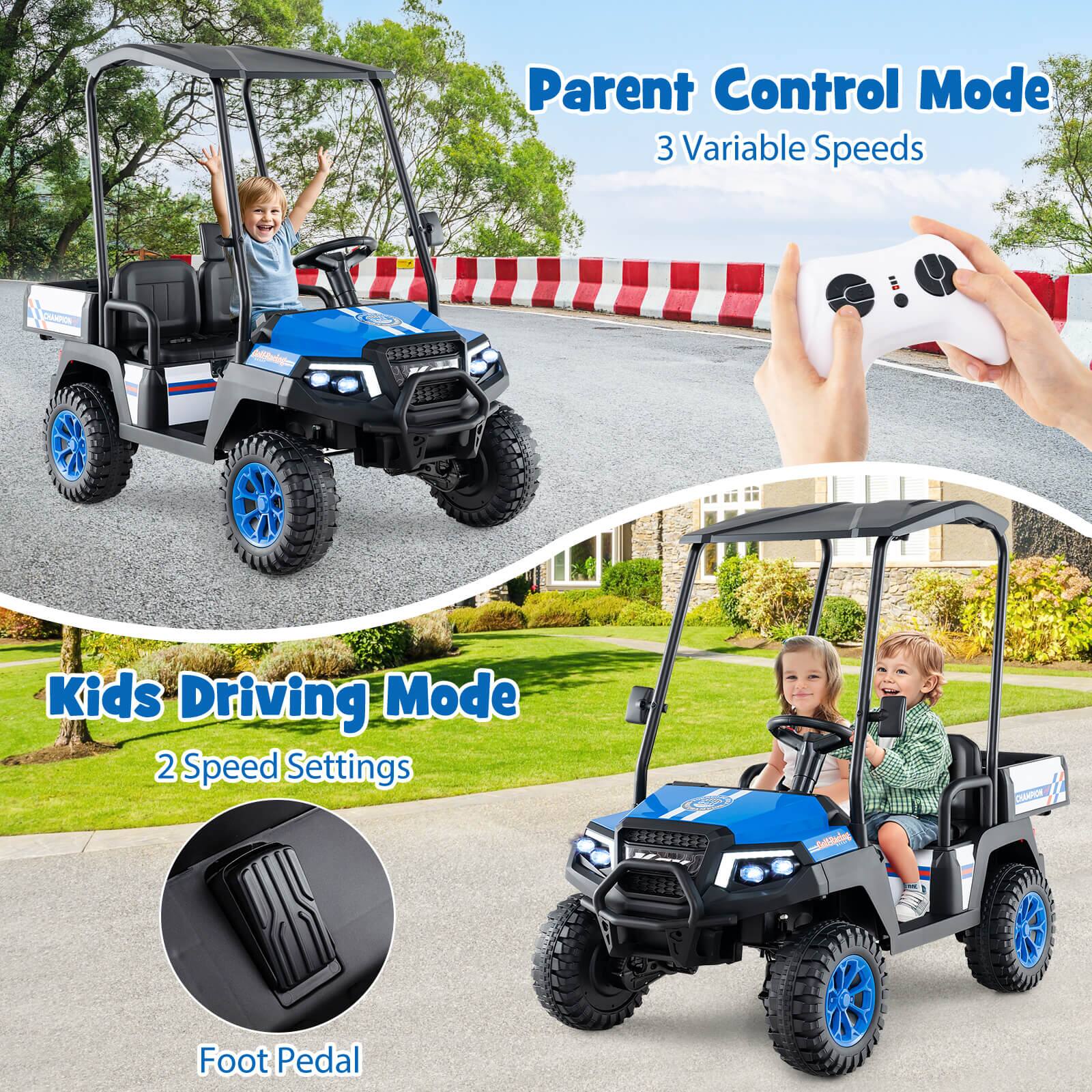 Parent Control Mode  
3 Variable Speeds  

Kids Driving Mode  
2 Speed Settings  

Foot Pedal