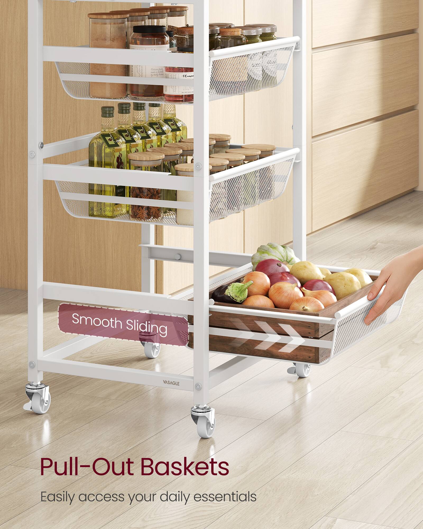 Smooth Sliding VASAGLE Pull-Out Baskets Easily access your daily essentials