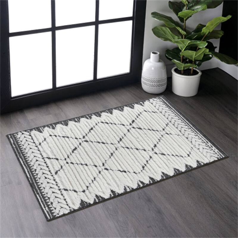Angle. HTUTWOO - 2'x3' Area Rug - Cream Indoor Carpet, Modern Geometric Pattern, Non Shedding, for Bedroom, Kitchen, Living Room,Doormat - Trellis Cream.