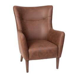 Emma + Oliver - Kellen Traditional Wingback Accent Chair, Faux Leather Upholstery and Wooden Frame and Legs - Dark Brown