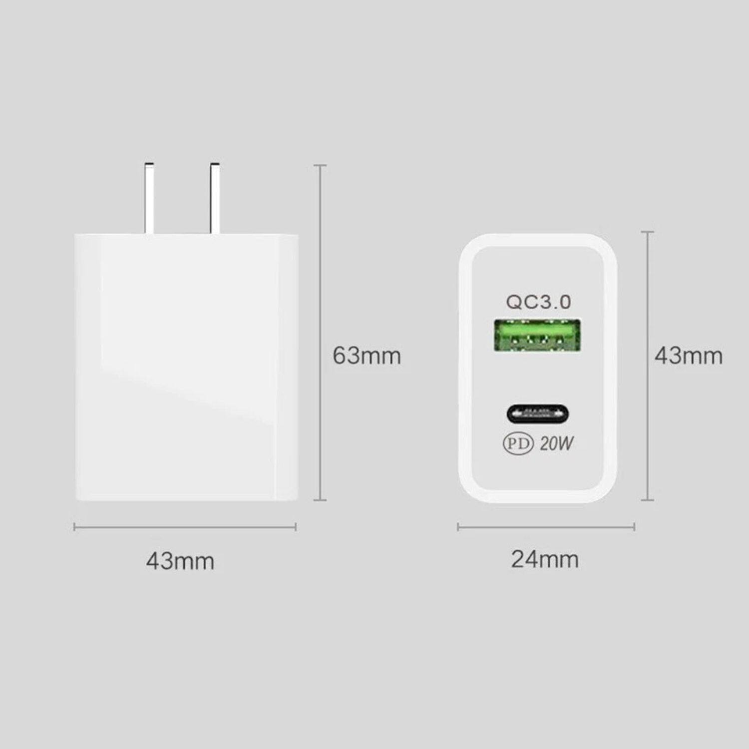 QC3.0  
63mm  
43mm  
PD 20W  
43mm  
24mm