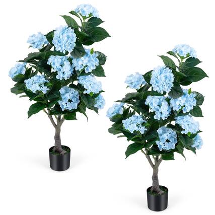 Front. Costway - Costway 2-Pack Artificial Hydrangea Tree, 43.5" Faux Flower Plants with 11 Blooms&Trunk - Blue.