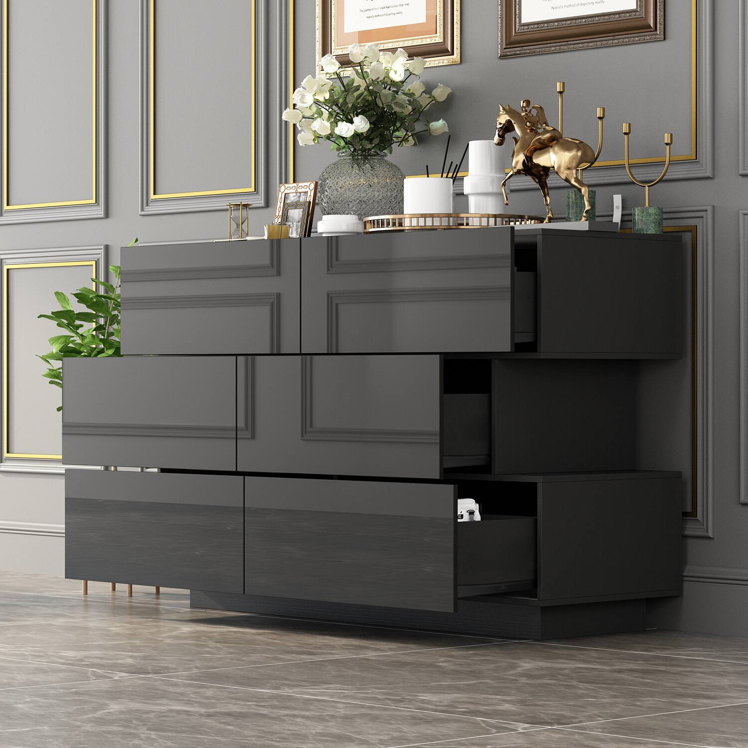 Alt View 7. Famapy - Famapy High - Gloss Storage Cabinet: Elevate Spaces with Sleek Sophistication - Black.