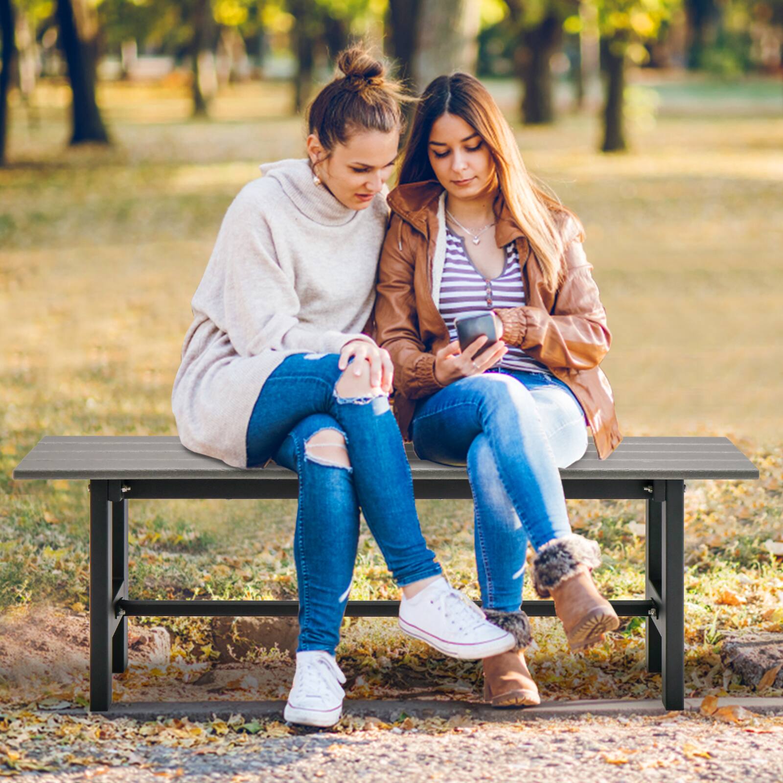Alt View 1. Costway - Costway 2PCS Outdoor HDPE Bench with Metal Frame 47" x 14" x 16" for Yard Garden - Grey.