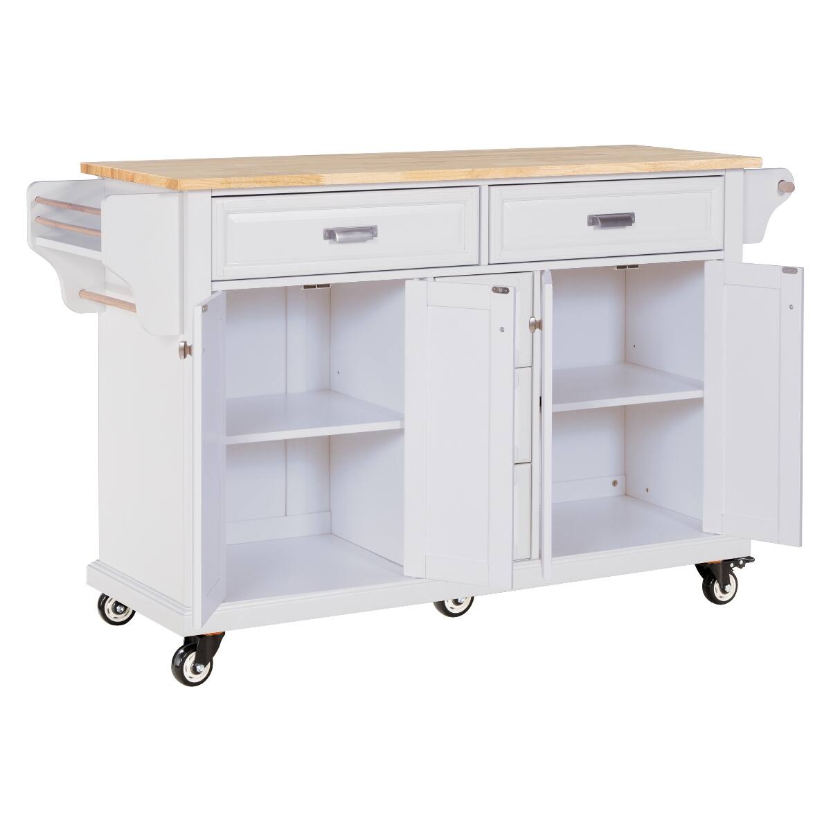 Left. Loheer - Loheer White Kitchen Island with Wheels Rubberwood Countertop Kitchen Cart - White.