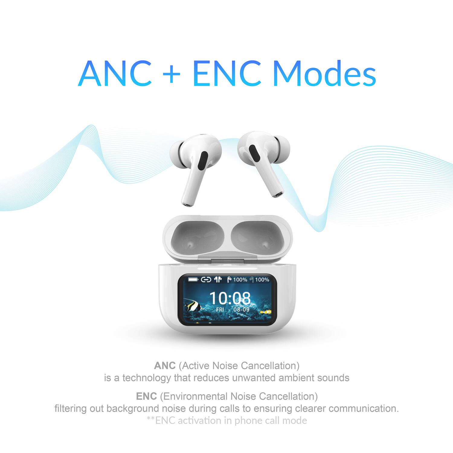 ANC + ENC Modes

ANC (Active Noise Cancellation) is a technology that reduces unwanted ambient sounds.

ENC (Environmental Noise Cancellation) filtering out background noise during calls to ensuring clearer communication.

**ENC activation in phone call mode