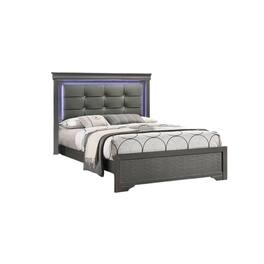 Manhattan Lane - Grin Queen Size Bed, Faux Leather Upholstery, LED Headboard - Dark Gray