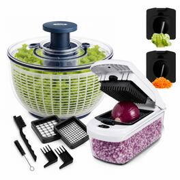 Luminuxe - Salad Spinner with Vegetable Chopper Set, 5.3 Qt Salad Spinner, 4-in-1 Multipurpose Vegetable Chopper and Spiralizer