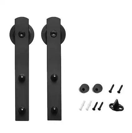 Front. Boyel Living - 11.5 in. Black Steel Straight Strap Barn Style Sliding Door Hardware Replacement Roller - Black.