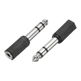 Unique Bargains - 2pcs TRS6.35mm M to 3.5mm F Connector Stereo Zinc Alloy Nickel Adapter for Mics/Guitars/Speakers/pcs Signal Conversion - Silver Black