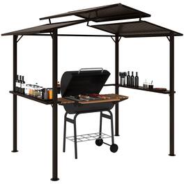 Outsunny - x 5ft Hardtop Grill Gazebo with Double Metal Roof - Brown