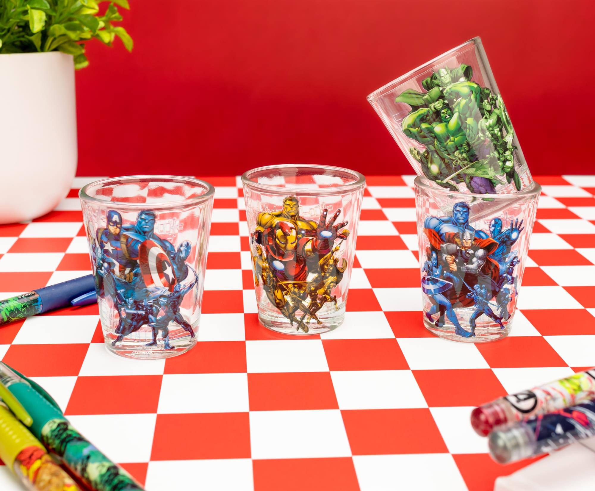 Alt View 3. Silver Buffalo - Marvel Avengers 2-Ounce Mini Shot Glasses | Set of 4 - Multi-Colored.