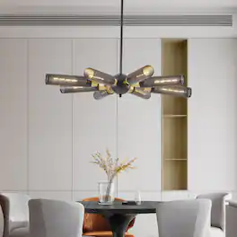 LUCKY ONE - 34in Hanging Industrial Sputnik Chandelier, 8-Light Gold Pendant for Dining Room Kitchen - Black