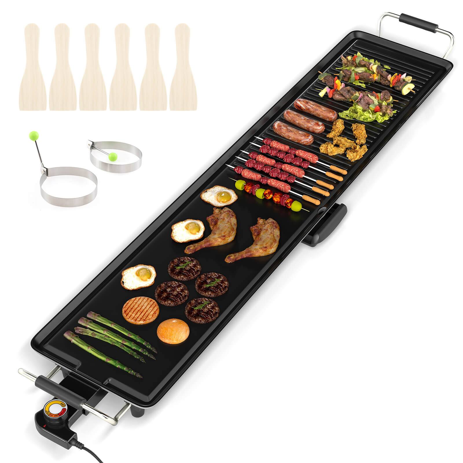 Front. Costway - Costway 39.5" Extra Large Electric Teppanyaki Grill with 2 Cooking Surface Adjustable Temperatures and Drip Tray - Black.