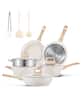 Front. Sugift - 12-Piece Nonstick Ceramic Cookware Set, Granite Pots and Pans Set with Silicone Shovel, Spoon &Tongs - Beige.