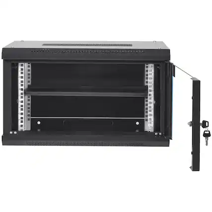 Front. Glintex - 6U Wall Mount Network Server Cabinet 15.5" Deep, Locking Glass Door, Ventilated Rack Enclosure for IT and A/V Equipment - Black.