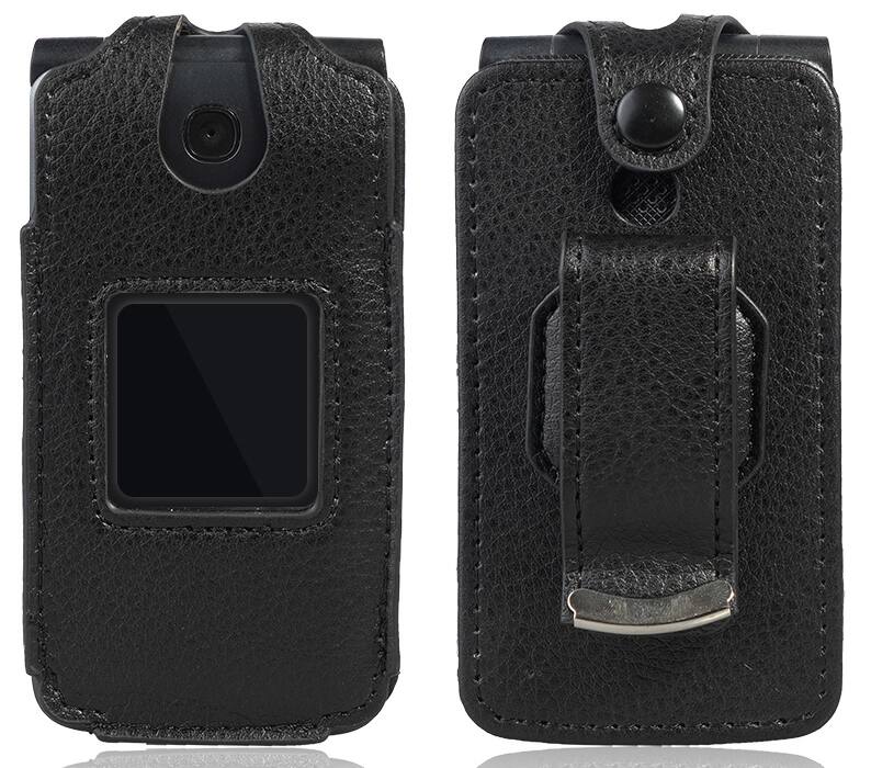 Alt View 8. Nakedcellphone - Vegan Leather Case with Belt Clip for Alcatel Go Flip V (2019) - Black.