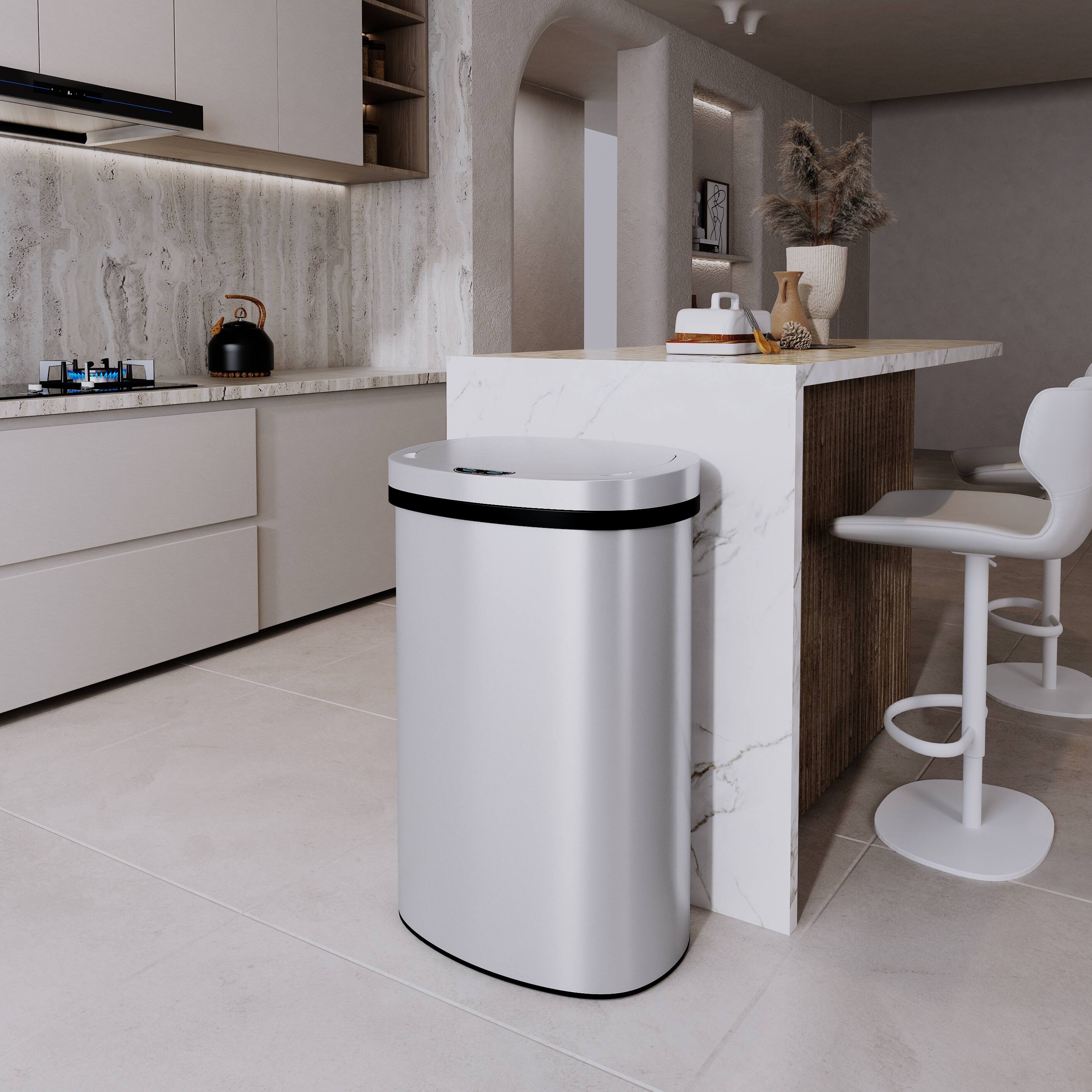 Alt View 5. Innovaze - 15.6 Gal./60 Liter Stainless Steel Oval Motion Sensor Trash Can - Silver.