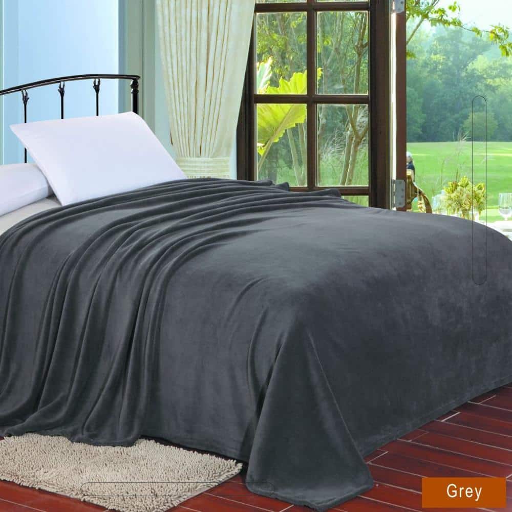 Noble House - Plazatex Micro Plush Solid Blanket - Queen 86x86" - Gray