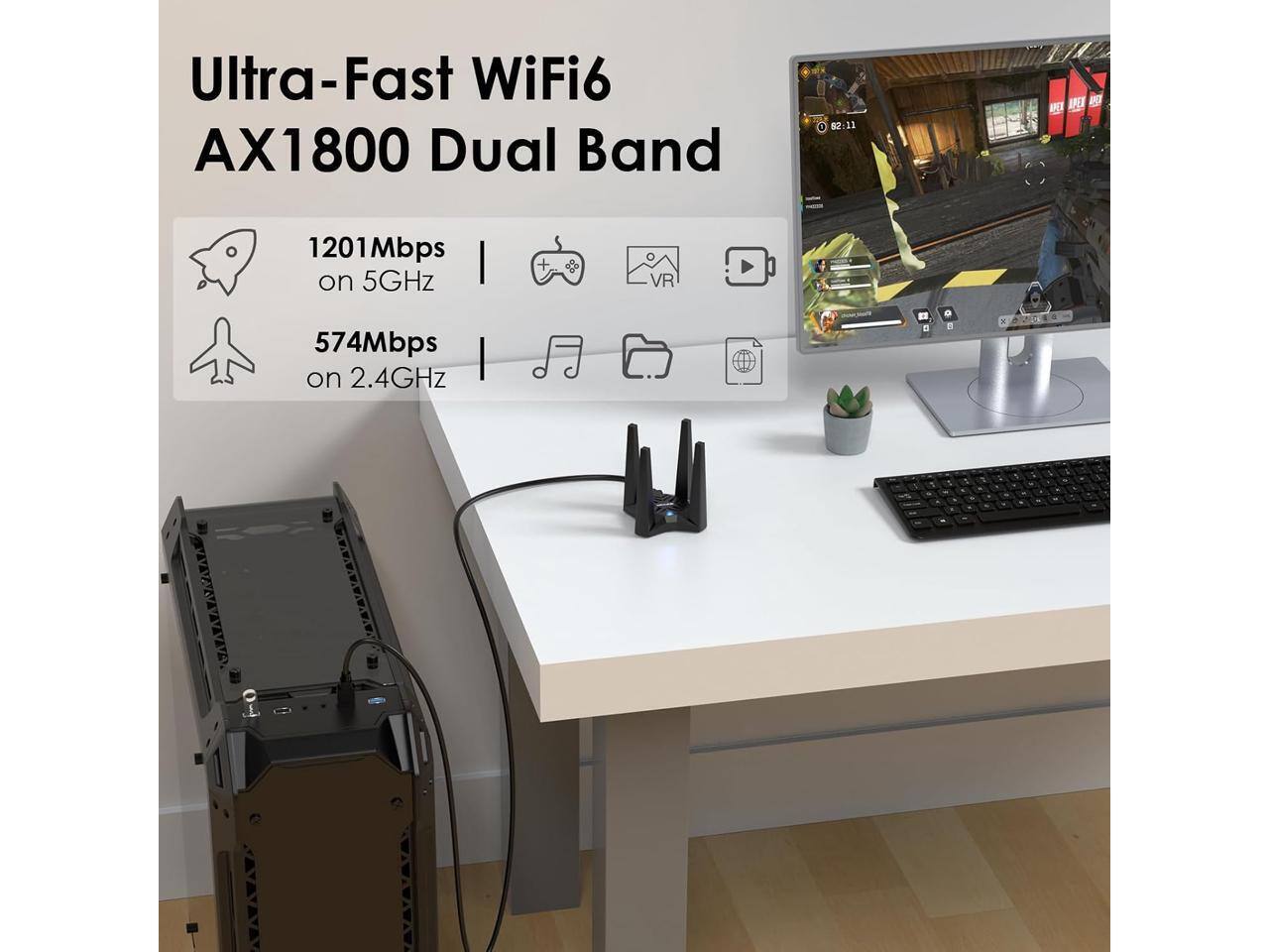 Ultra-Fast WiFi6 AX1800 Dual Band

1201Mbps on 5GHz

574Mbps on 2.4GHz