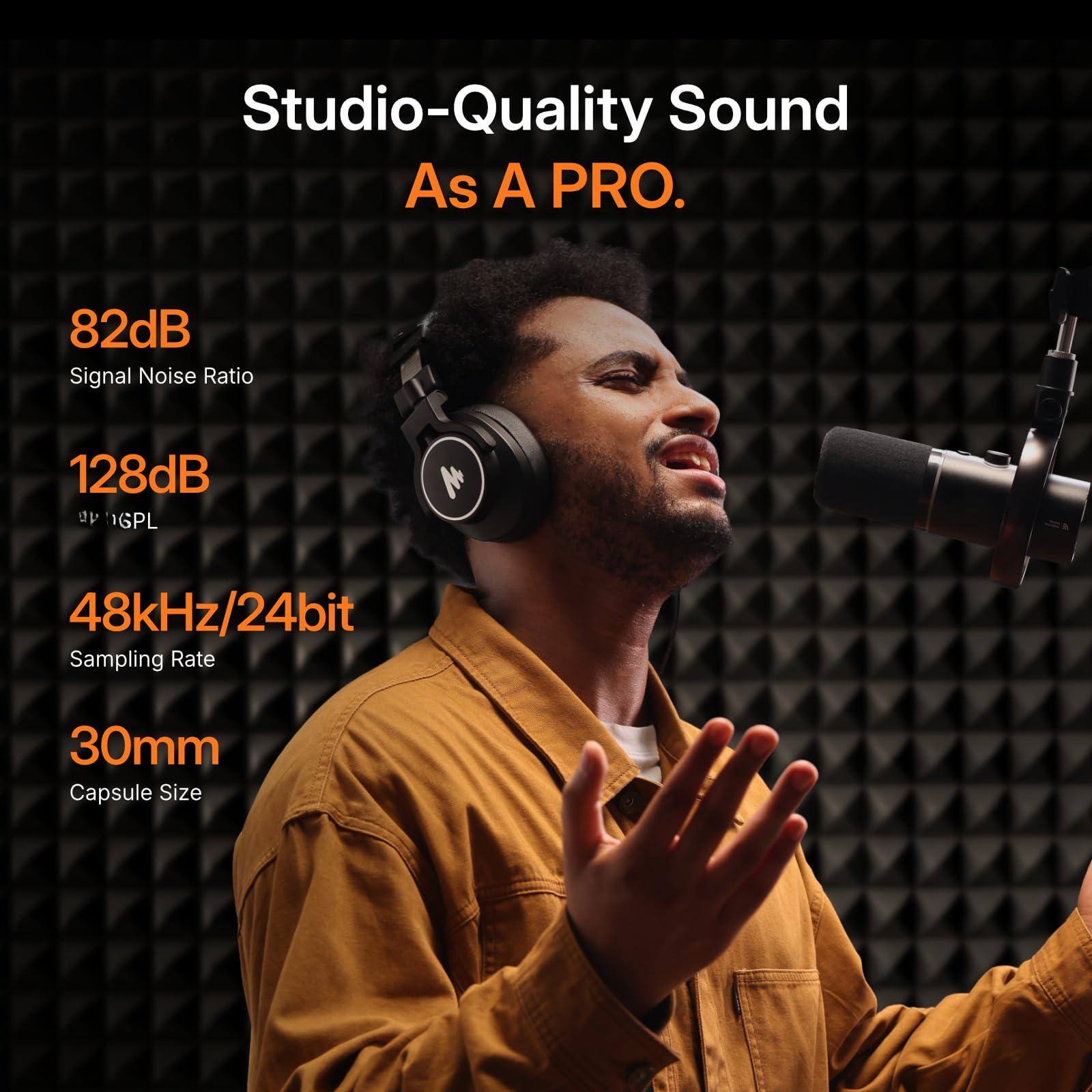 Studio-Quality Sound As A PRO.

- 82dB Signal Noise Ratio
- 128dB SPL
- 48kHz/24bit Sampling Rate
- 30mm Capsule Size